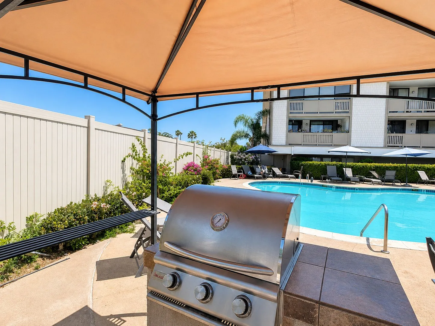 Poolside BBQ area at Westview Condominiums, Point Loma